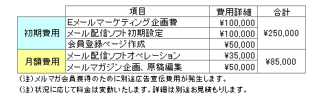 Ｅメールマーケティング ご利用料金(例）イメージ